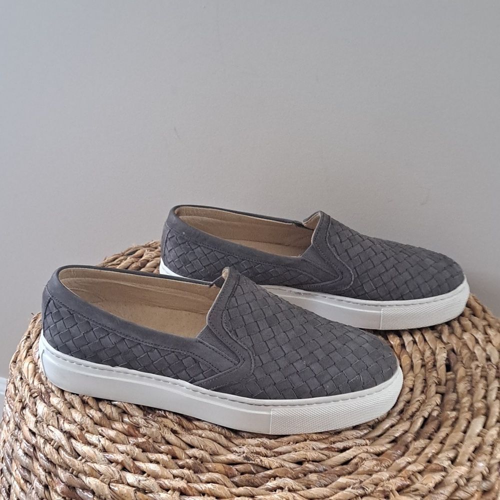 M.GEMI Womens Grey Suede Woven Leather Sneaker Loafers White Soles EU38/US7.5