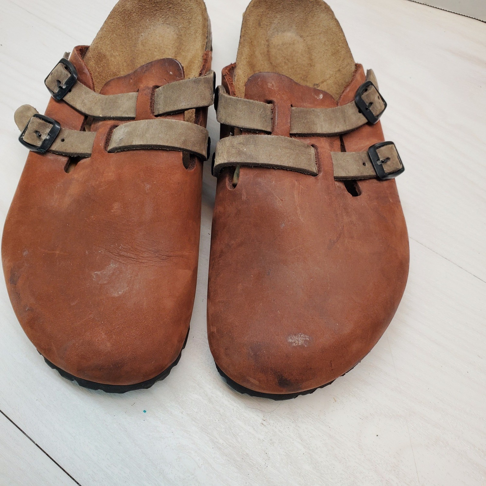 Tatami by Birkenstock Brown Leather Double Buckle Clogs Slides 41 L10 M8 Germany