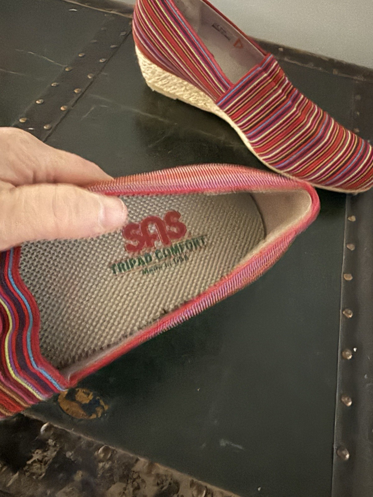SAS Becky Red Stripe Wedge Jute Wrapped Espadrille 11 made in ITALY