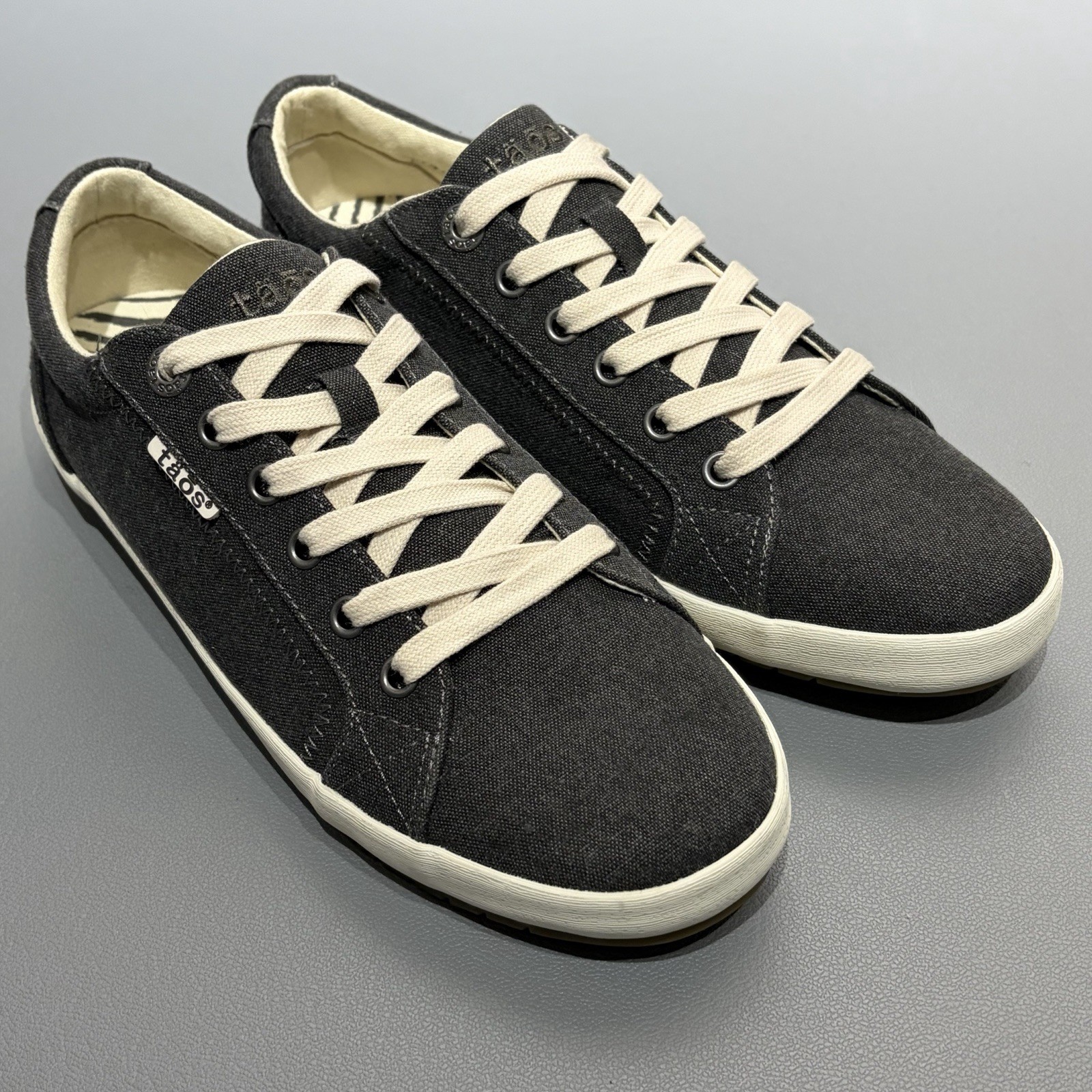 Taos Star Sneakers Women’s 9 Charcoal Wash Canvas Lace Up Shoes Arch Support EUC