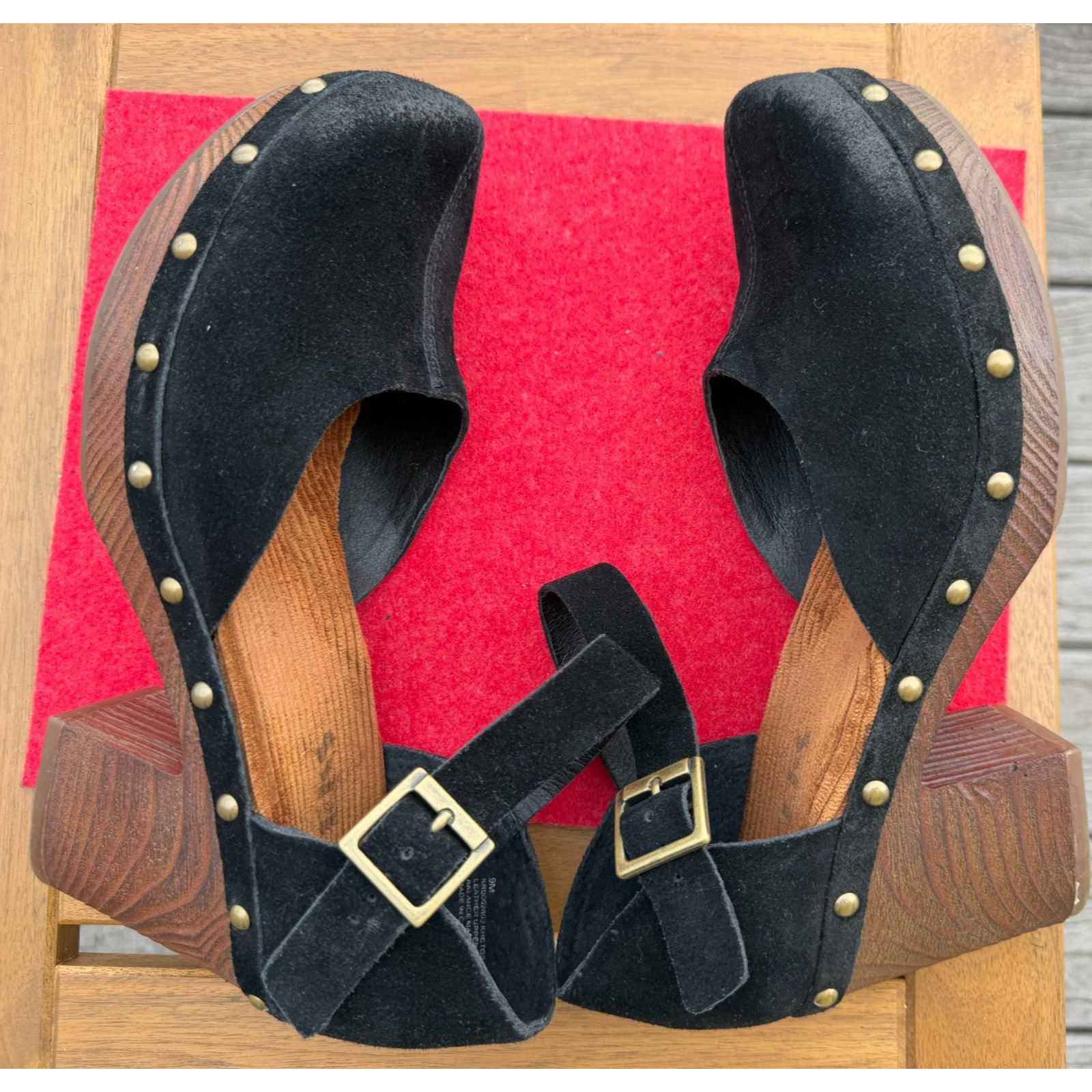 Korks Evah Clog Women’s Black Leather Platform Studded Comfortable Mary Janes 9M