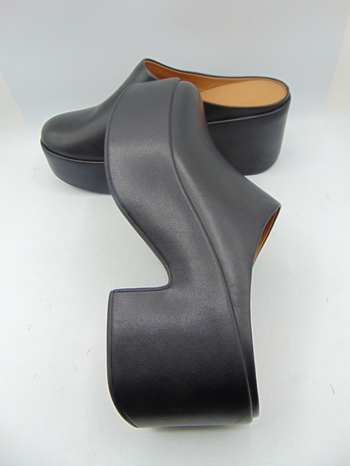 FITFLOP Pilar Black Leather Platform Block Heel Slip On clogs Mule Sz 8 NEW