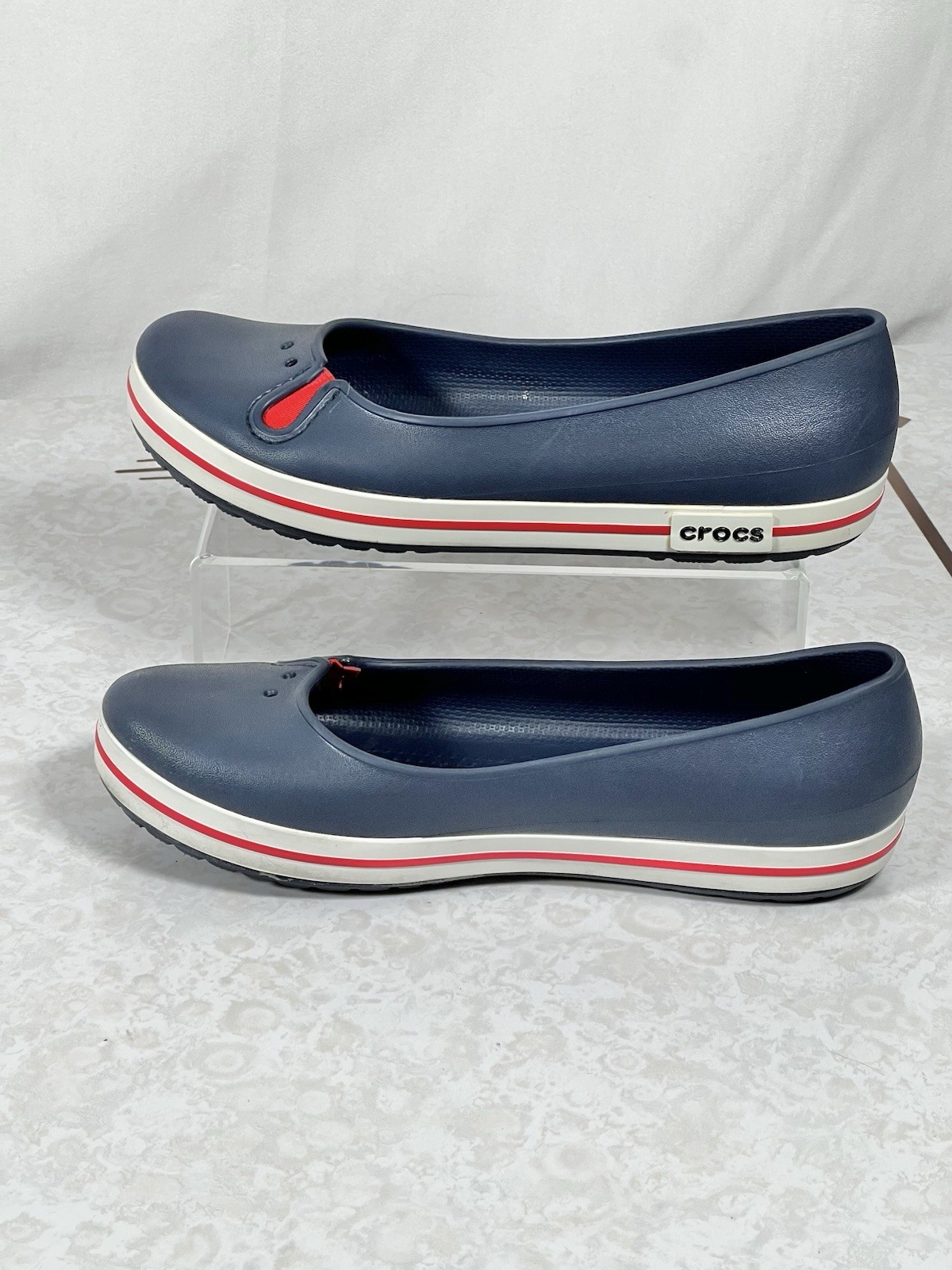 Crocs Crocband Navy Blue White Red Ballet Flats Footwear Women’s Size 9 W