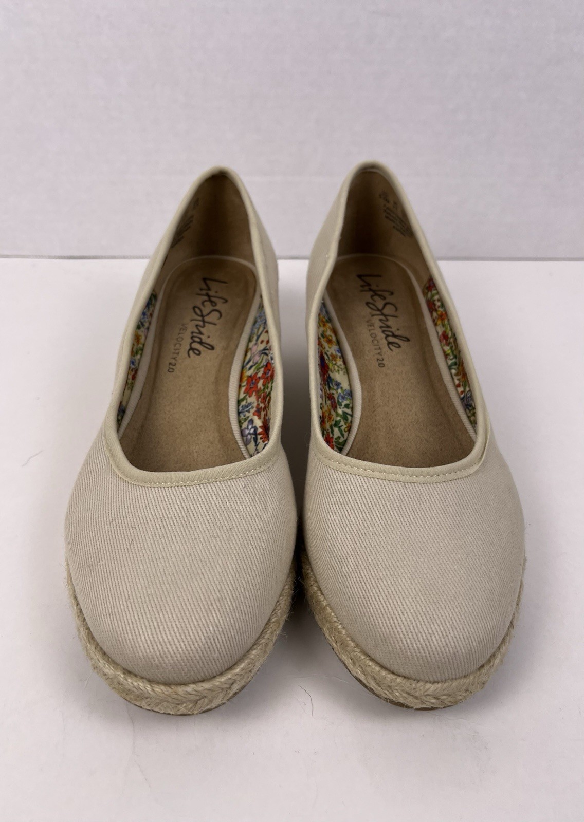 LifeStride Women’s Karma Loafer Espadrille Wedges Almond Toe Jute Wrap Sz 5.5