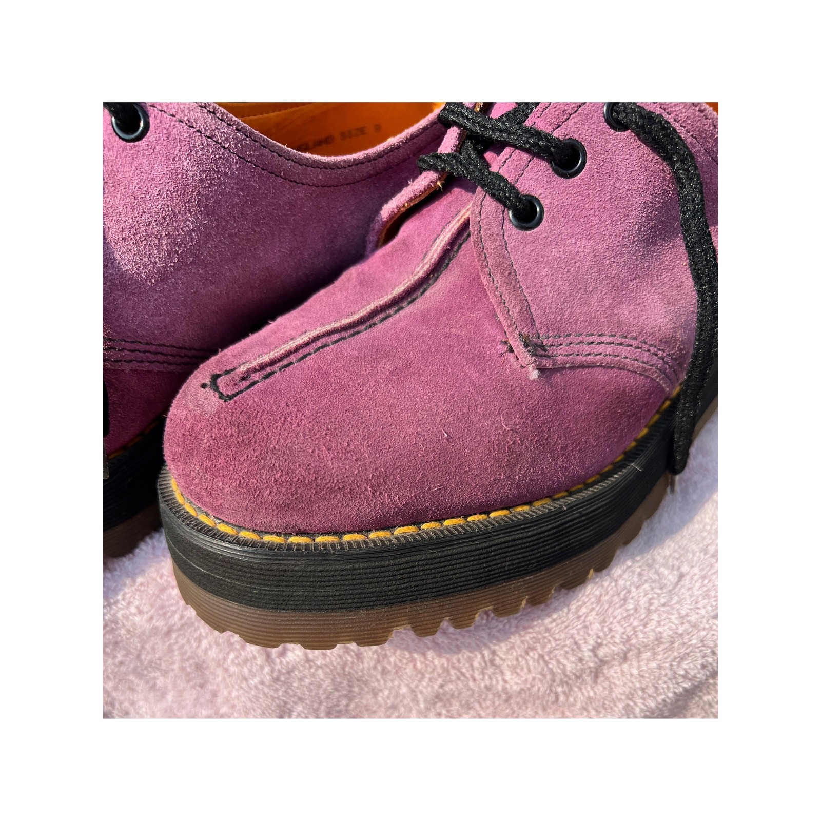 Rare Vintage 90s Dr Martens 8380 Purple Suede 3-Eye Oxford Shoes Made in England