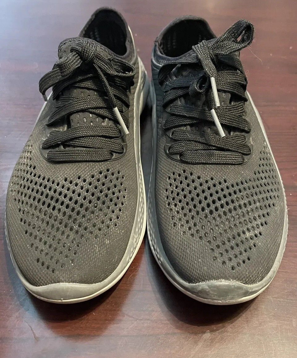 Crocs Womens Literide 360 Pacer Sneakers Size 7 Black Rubber Mesh Lace Up 206705