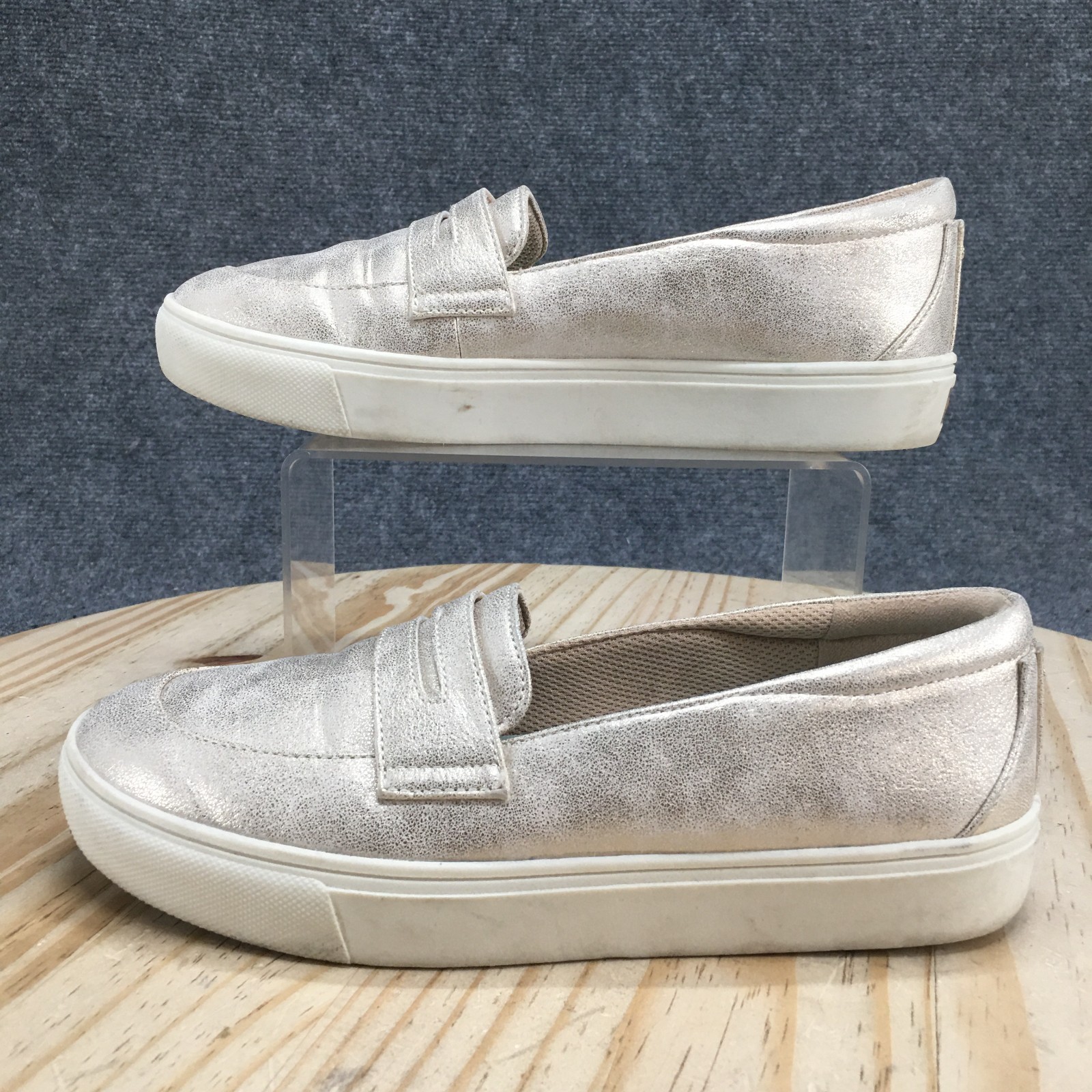 Dr. Scholls Shoes Womens 9M Nova Moc Slip On Sneakers Silver Faux Leather Casual