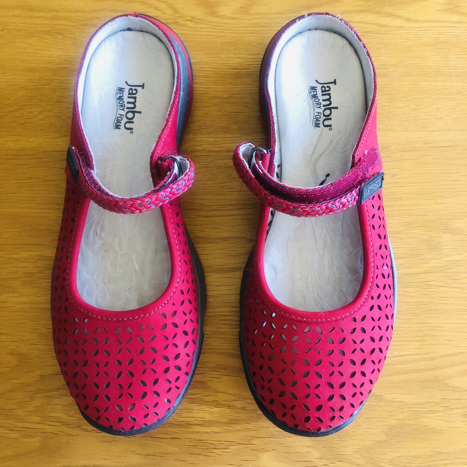 Jambu Mules Womens Bailey Red 6.5 Leather Clog Shoes Mary Jane Hook Loop Comfort