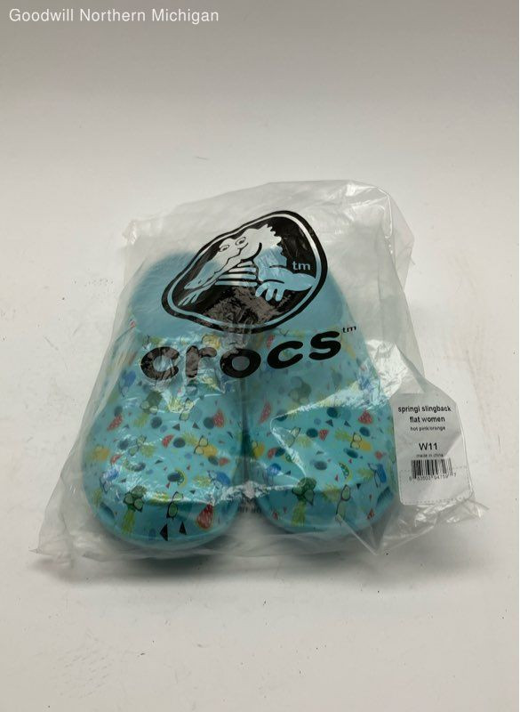 Crocs Springi Slingback Flat Blue Graphic Print Clogs Shoes Women 11
