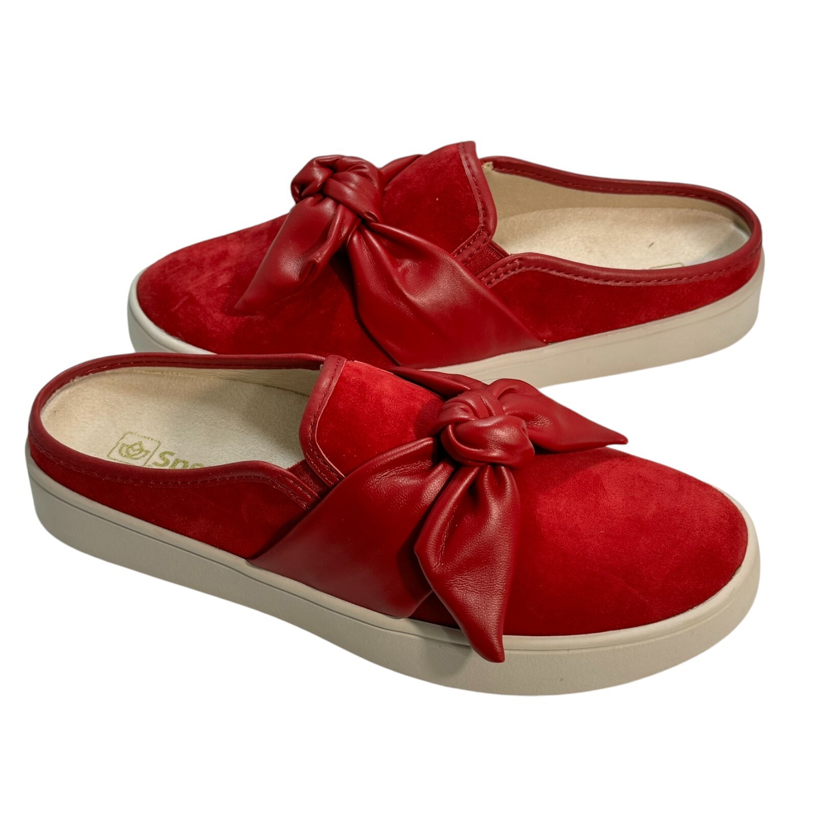 Spenco Orthotic Suede Bow Mules Barbados Baked Apple Red size 7.5 B NEW