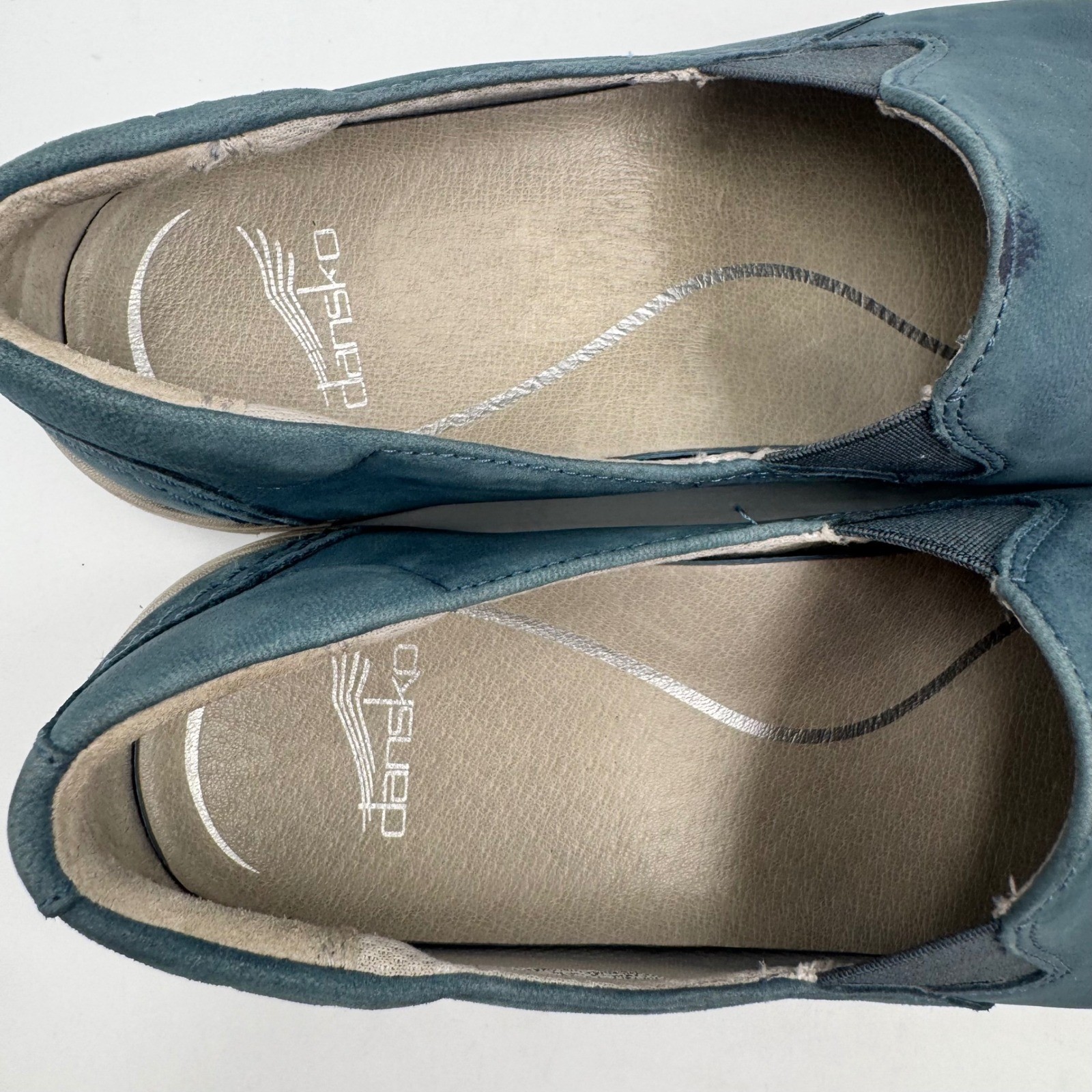 Dansko Slip On Loafer Teal Blue Nubuck Leather Comfort Shoe Size 38 EU 7.5-8