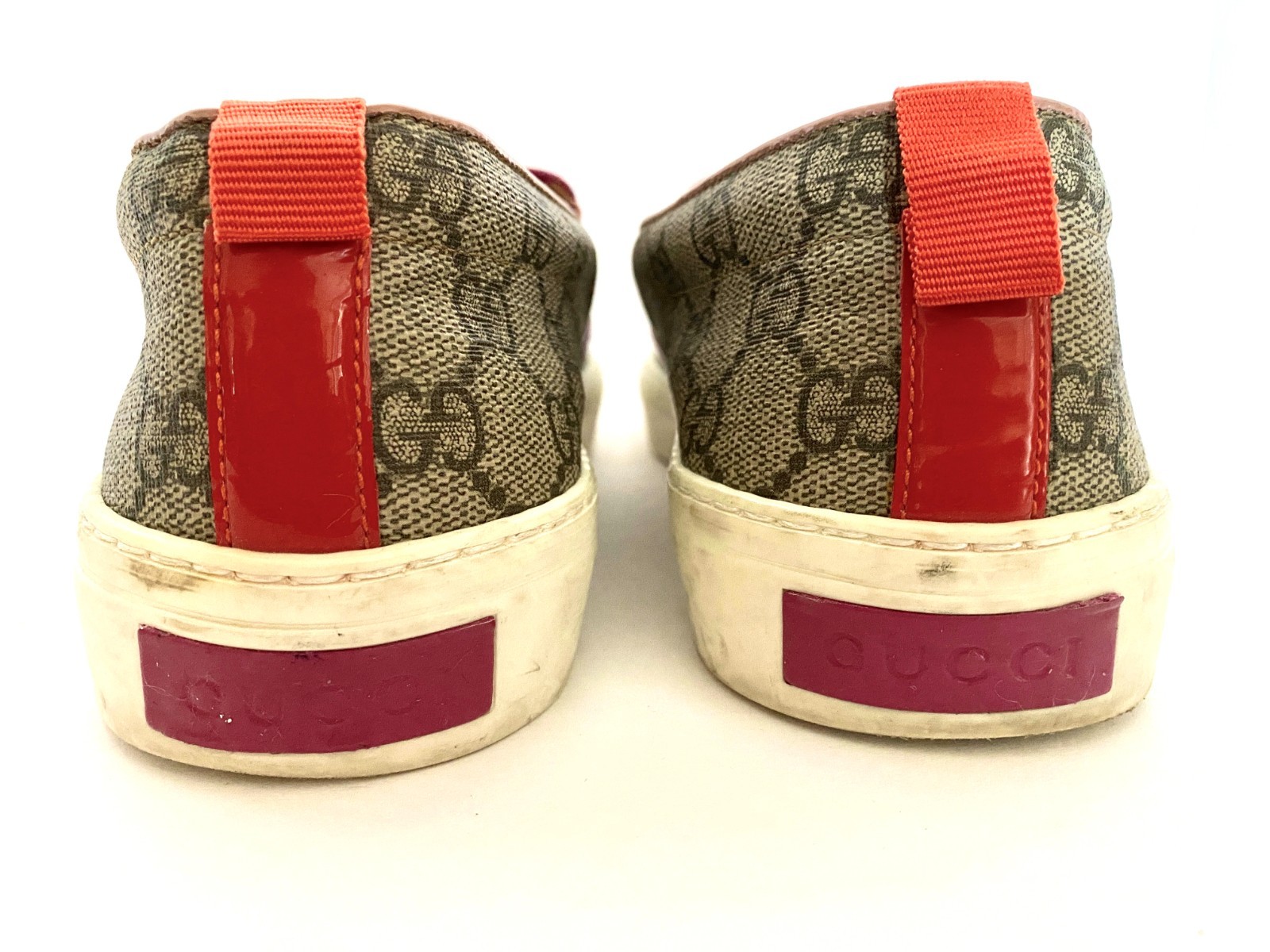GUCCI GG Supreme Canvas Leather Slip On Sneaker Trainer w/ Pink &Orange EUC Sz40