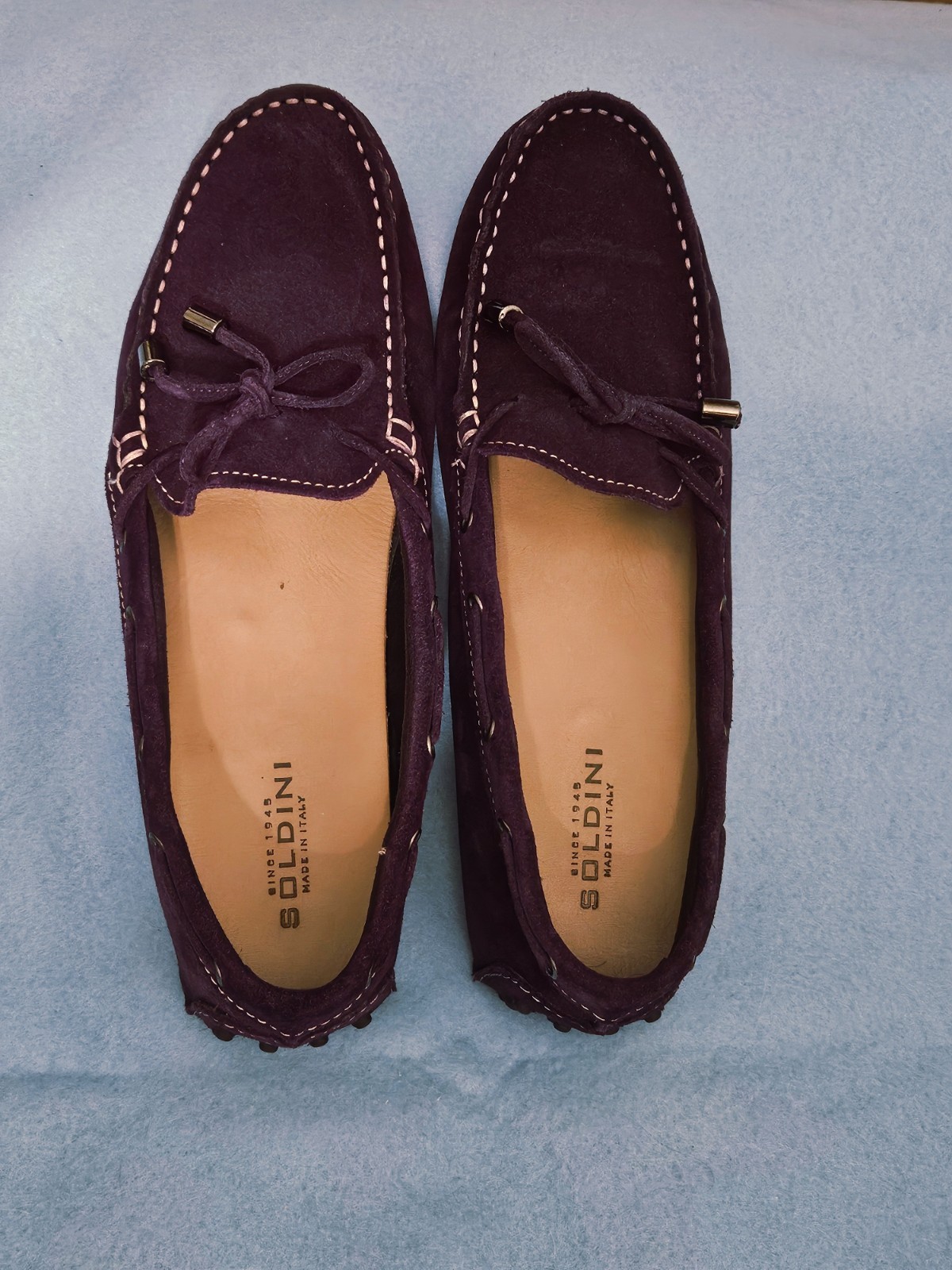 NWOB SOLDINI 1945 Made I Italy Plum/Deep Purple Suede Driving Loafers W’s 7.5