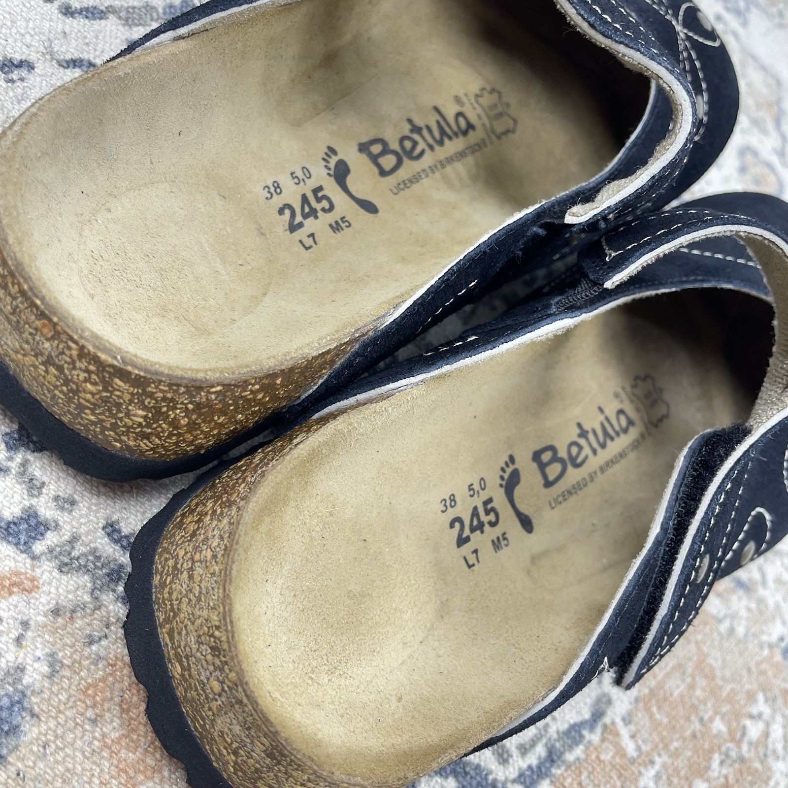 Betula By Birkenstock Mary Jane Clogs Black Suede Floral NWOB EU 38 US 7