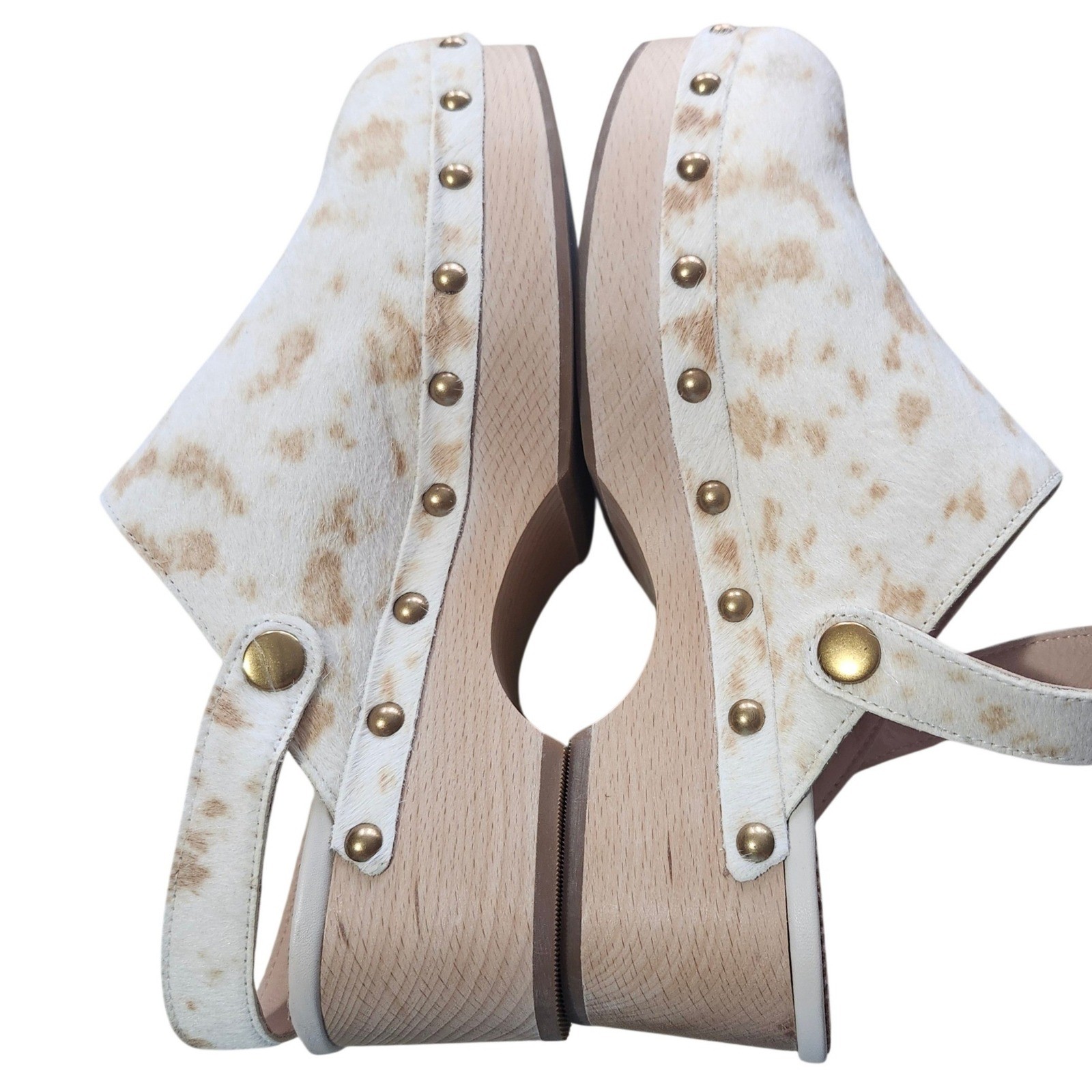 J. Crew Western Calf Hair Convertible Strap Leather Clogs Cow Print Studded