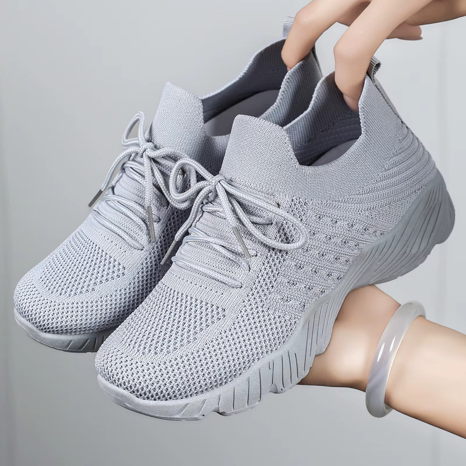 Women’s Breathable Knit Sneakers Slip On Comfort Walking Shoes Thick Sole