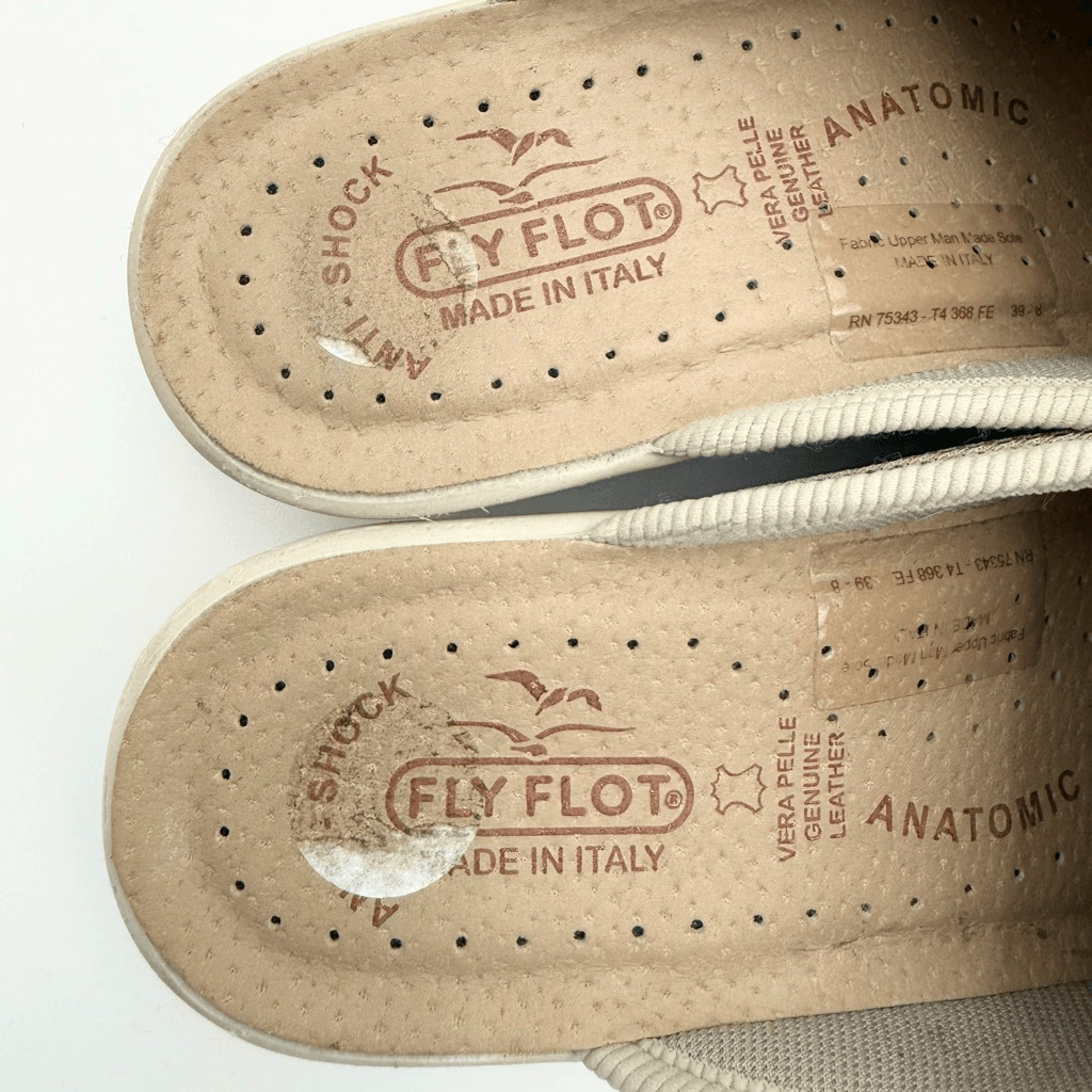 Fly Flot Womens Beige Slip-On Mule Shoes Cloth Slippers – US Size 8-8.5 / EU 39
