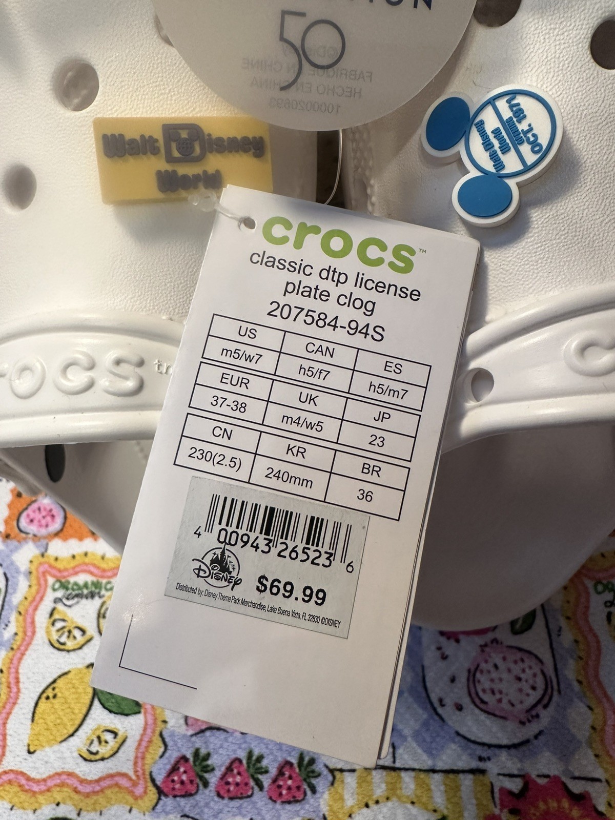 NWT❤️Crocs Classic M5/W7 White DTP License Plate Disney Vault Collection Clogs🥳