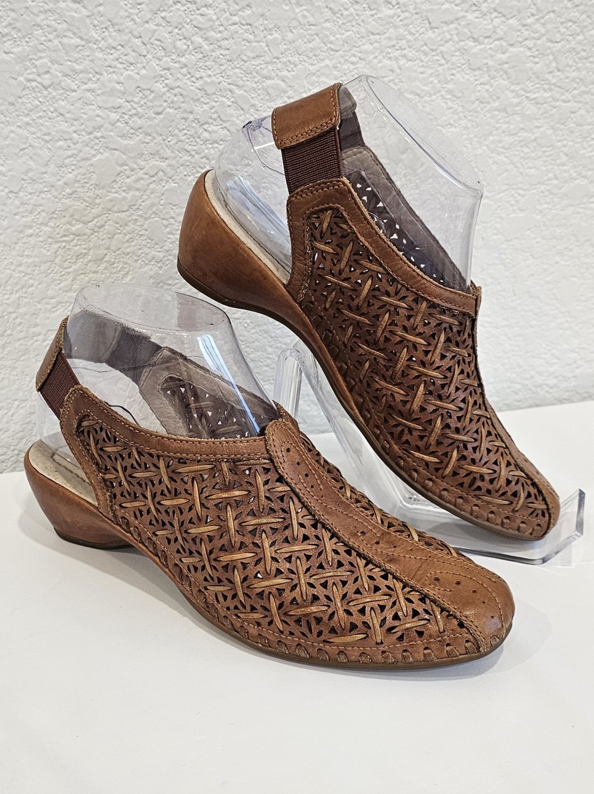 Pikolinos Women’s Brown Leather Slingback Shoes Laser Cut Comfort EU 35 US 5
