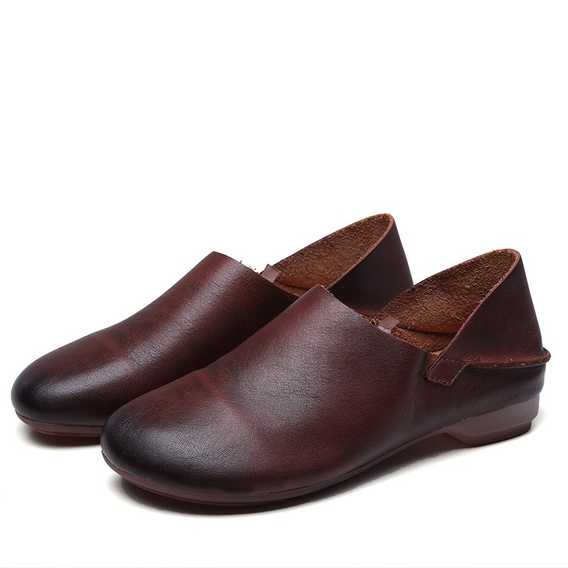 Women Retro Flat Slip on Loafer Genuine Real Leather Shoe Moccasins Slip On Lady