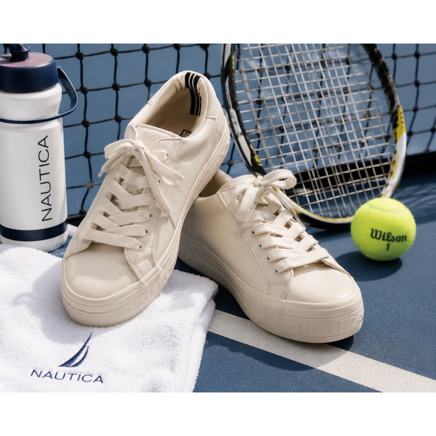 Nautica Women’s White Platform Sneakers Casual Shoes Low Top Faux Leather