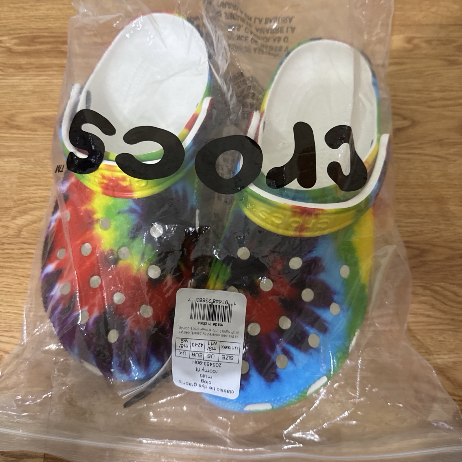 Crocs Womens Classic 205453-90H Tie Dye Slip On Graphic Clog Shoe Sz 9 Sandals
