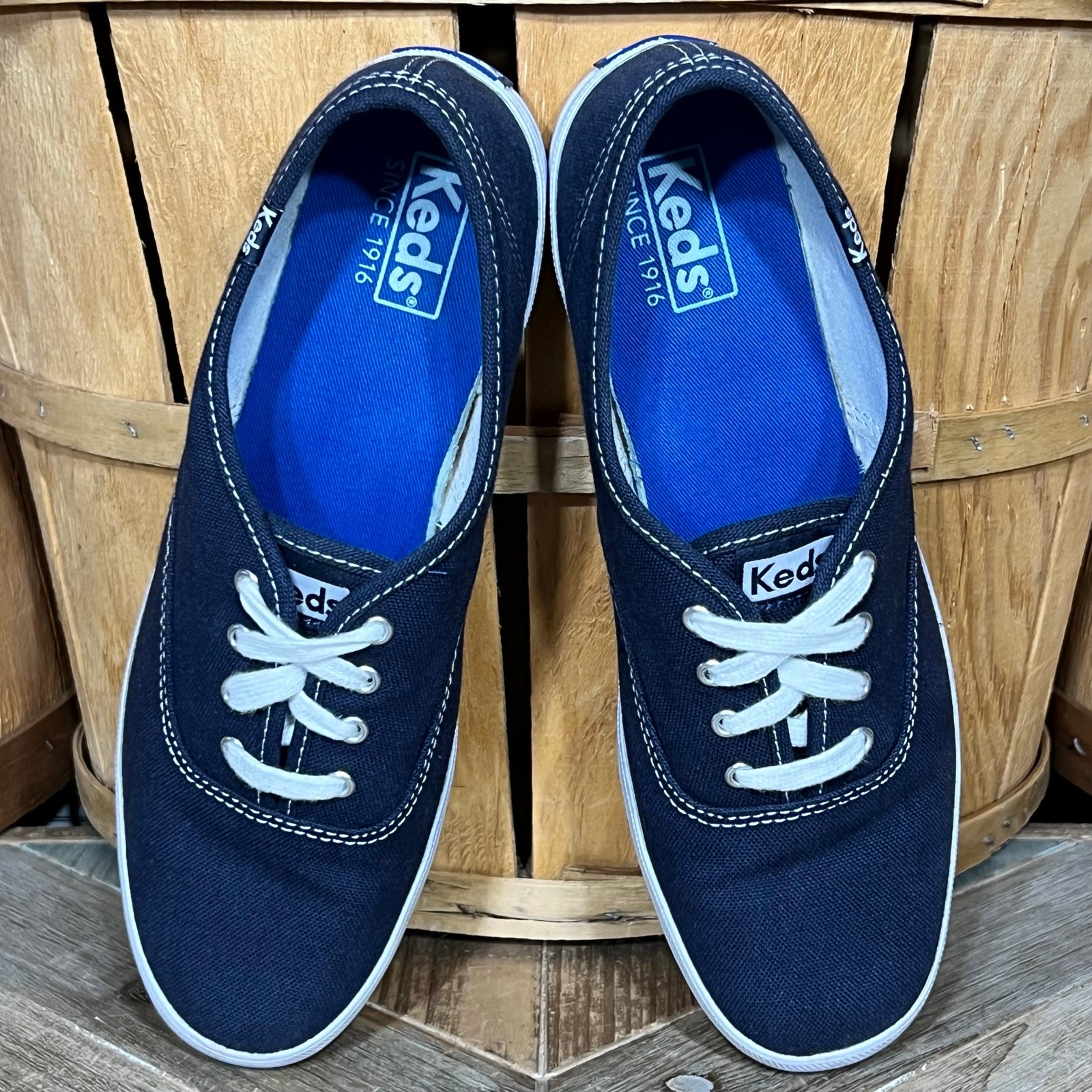 Keds Champion Originals Blue Canvas White Sneakers Shoes Womens Size 9