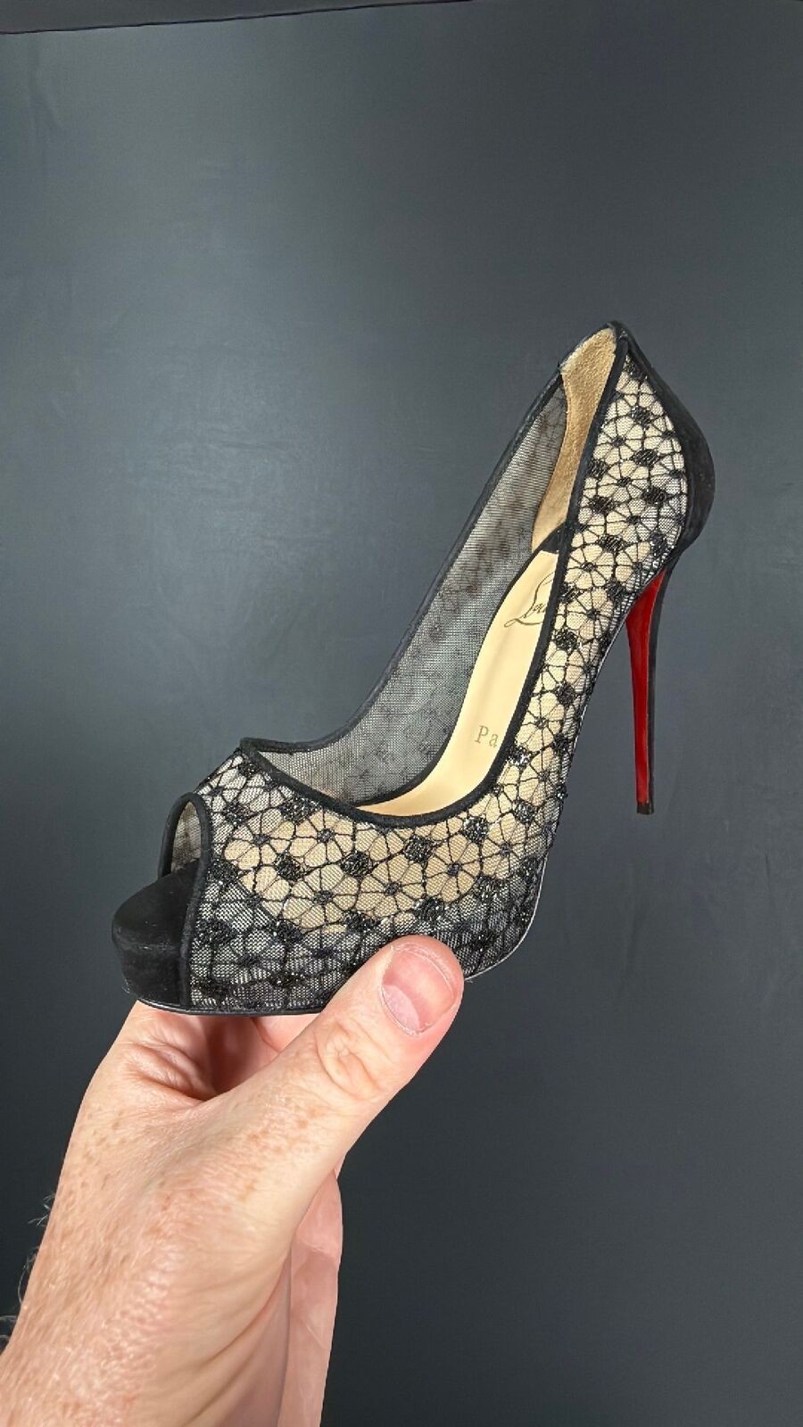 Christian Louboutin Black Suede & Mesh Heel Size 37