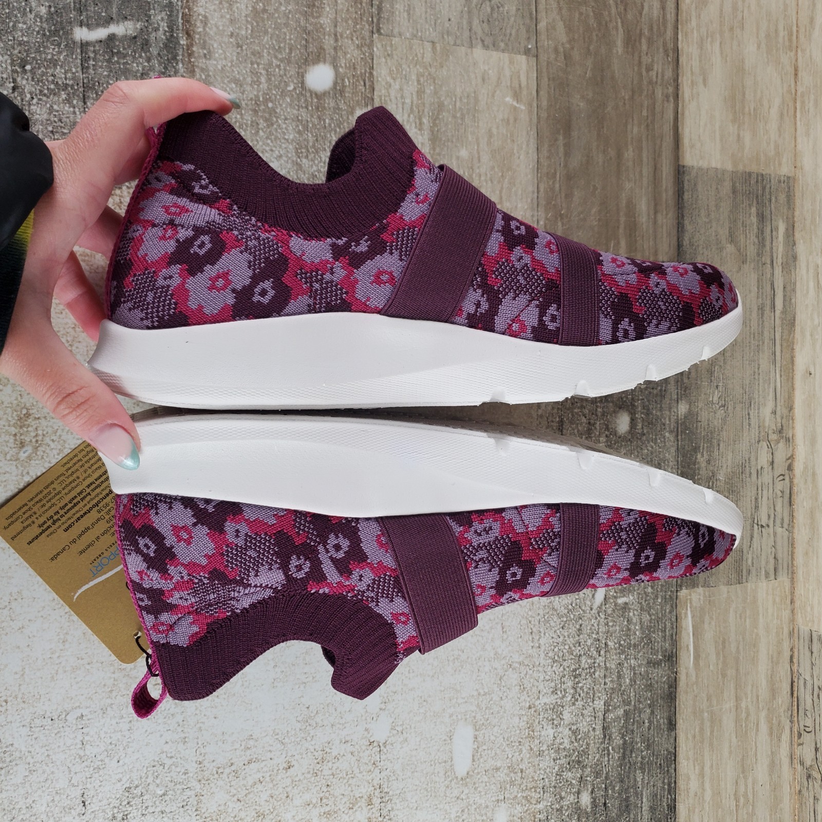 Spenco Karma Womens Shoes Sz 9 D Running Fuchsia Stretch Floral Slip On Sneakers