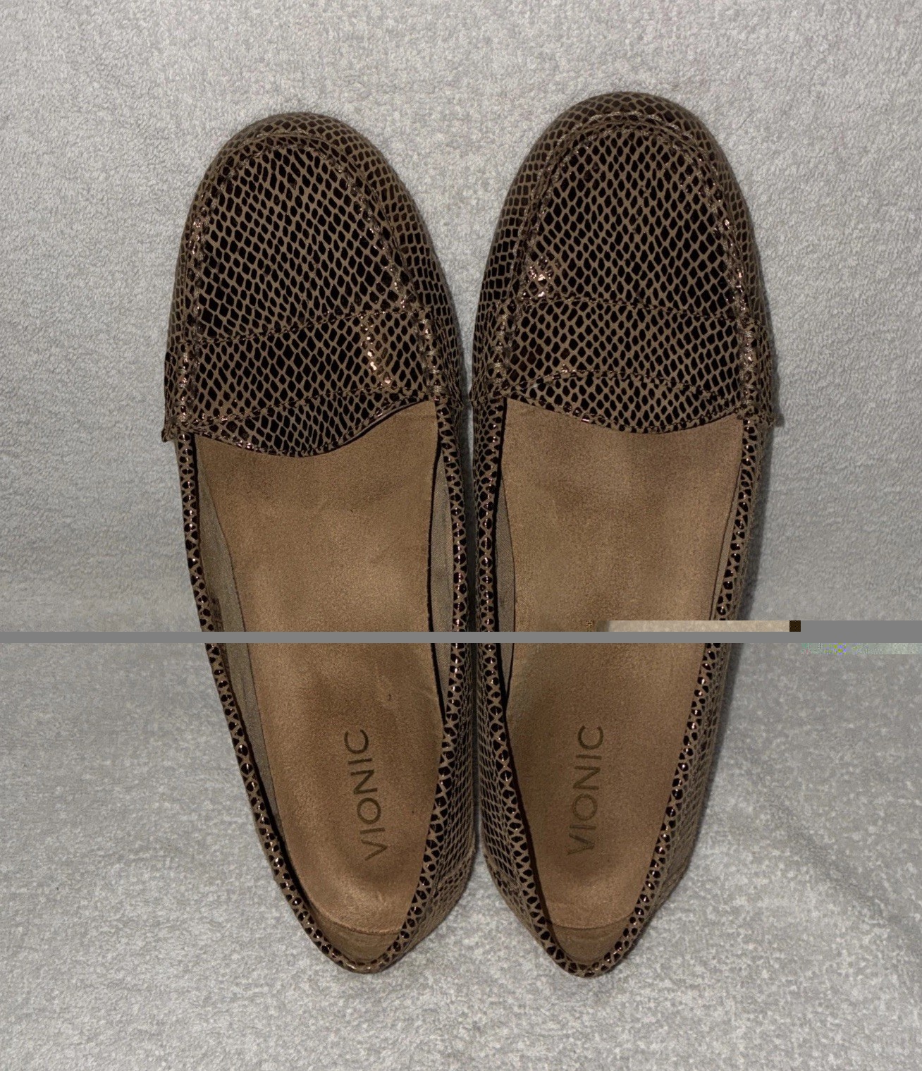 Vionic Chill Larrun Brown Metallic Snake Print Leather Flat Slip On Loafer Sz 10
