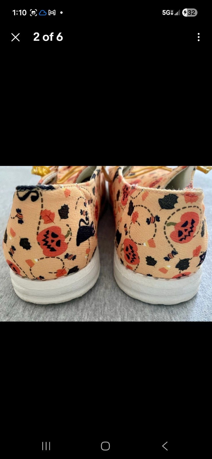Women’s Halloween Cloth Slip On Shoes Size 38 (9) Orange with Pumpkins & Cats
