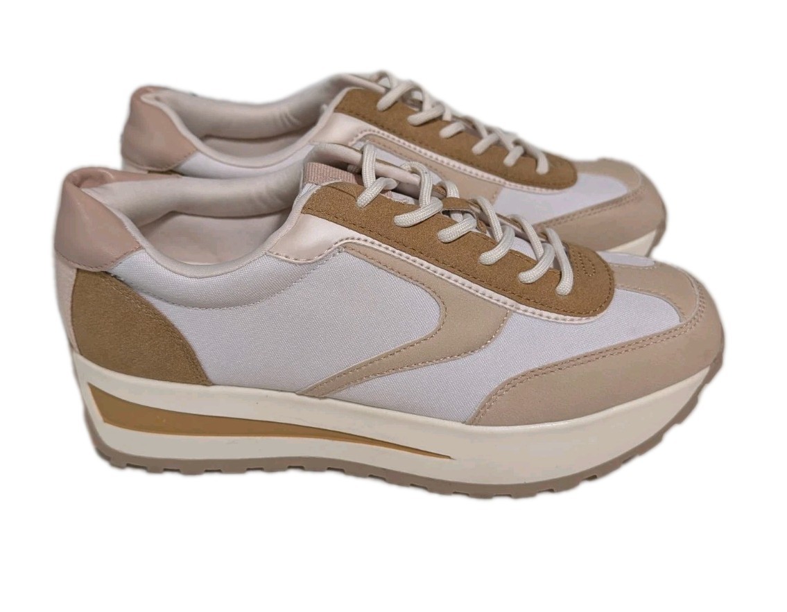 SM New York Woman`s 8.5 Carmen Natural Platform Sneaker Lace Up Shoes Casual NEW