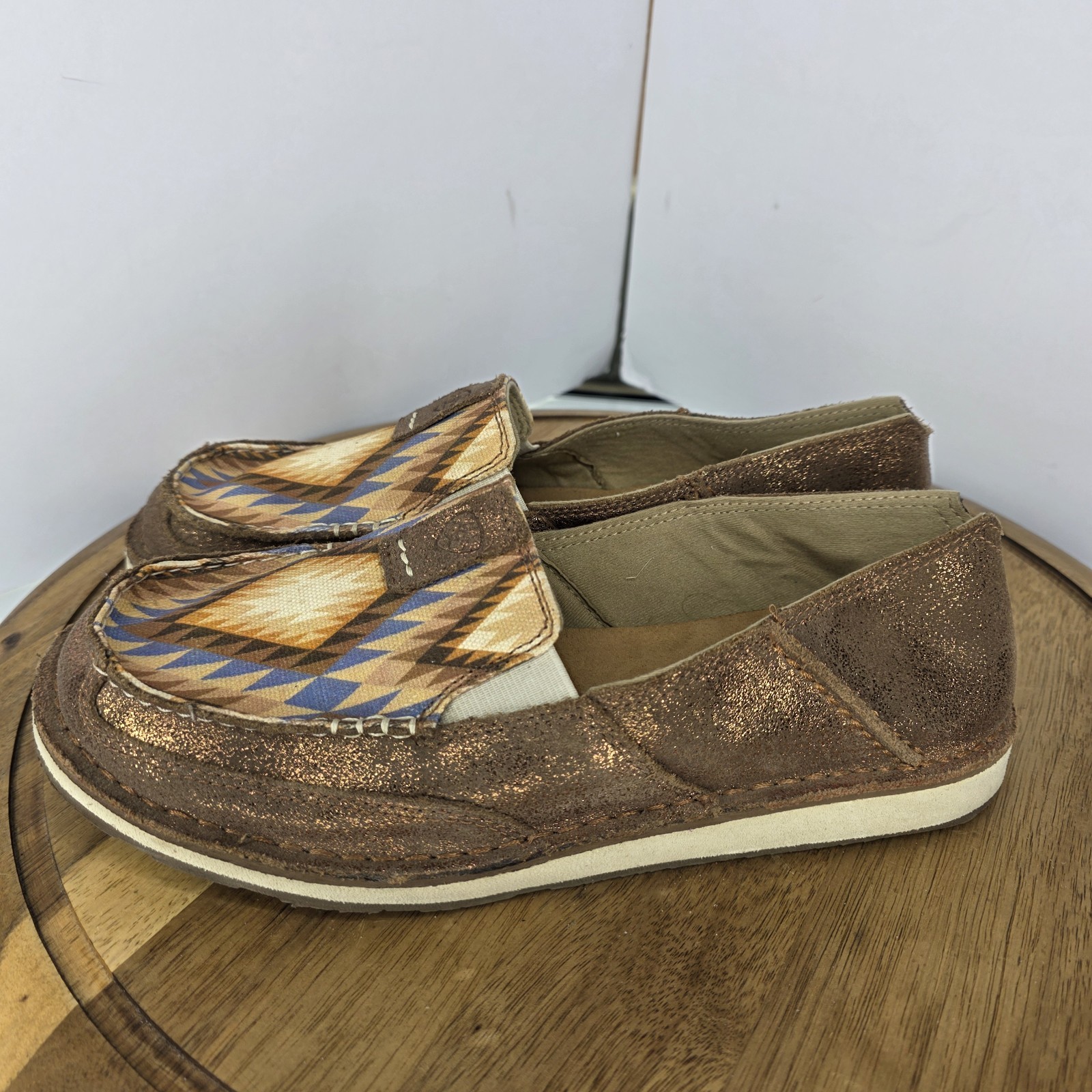 Ariat Crusier Navajo Flats Brown Suede Leather Slip On Native Western Aztec 10