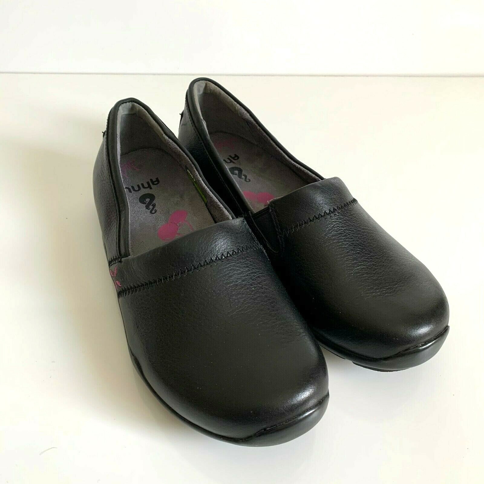 Ahnu womens Jackie Pro leather slip on loafers shoes black slip resistant size 6