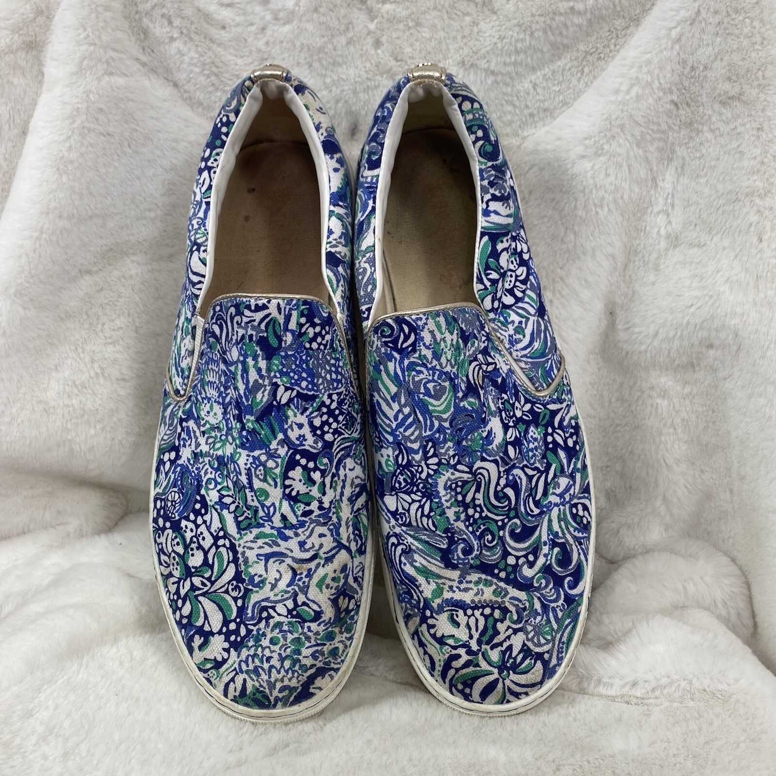 Lilly Pulitzer Julie sneaker Royal Purple 60 animals blue white slip ons size 10