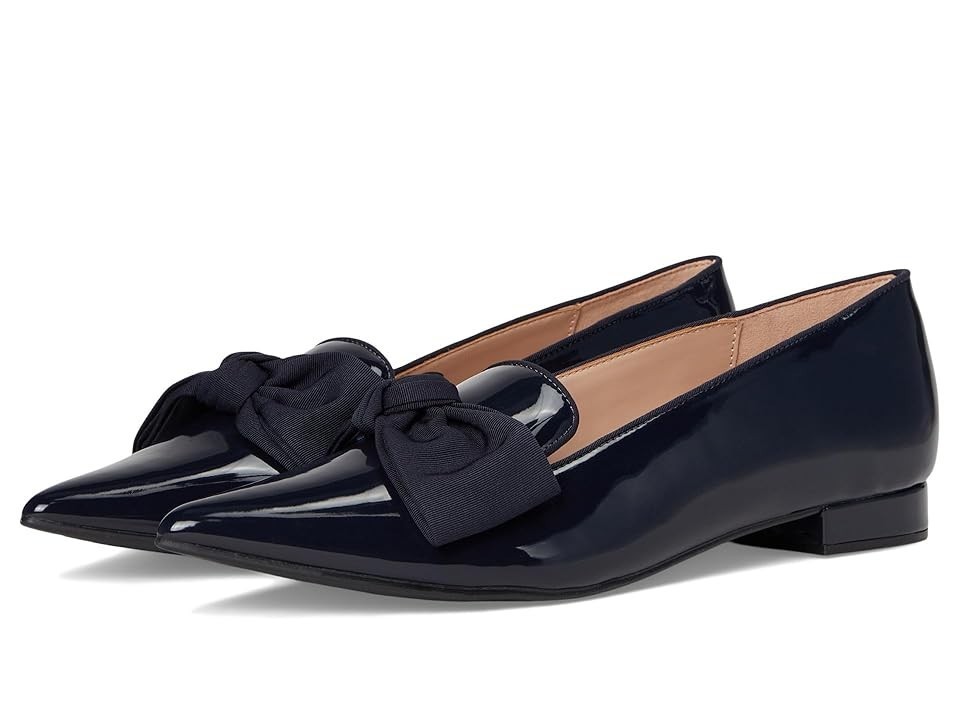 Bandolino Auggie Bow Pointed Toe Patent Tailored Loafers Women’s 8.5 Navy SlipOn