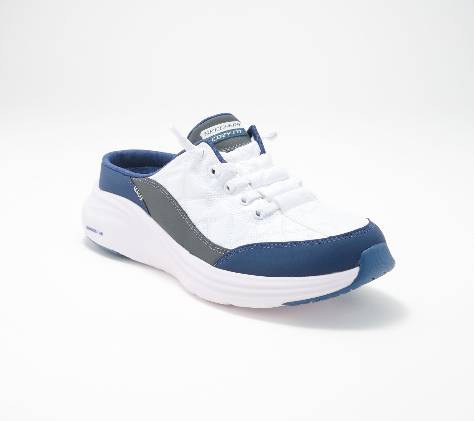 Skechers Contour Foam Cozy Fit Mules -Sweet Embrace White Navy 7.5/M Used