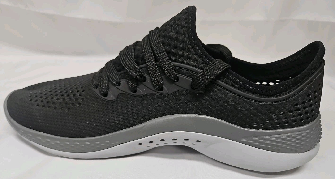 Crocs LiteRide 360 Pacer Sneakers Black Gray Lace Up 206705 Womens Size 9 GUC