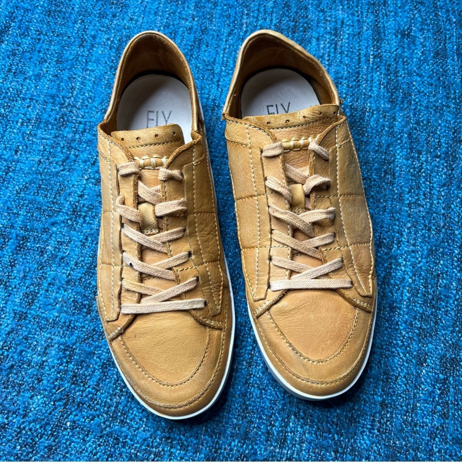 Fly London Leather Lace Up Sneakers in Tan Brown Made in Portugal 39 or US 8-8.5