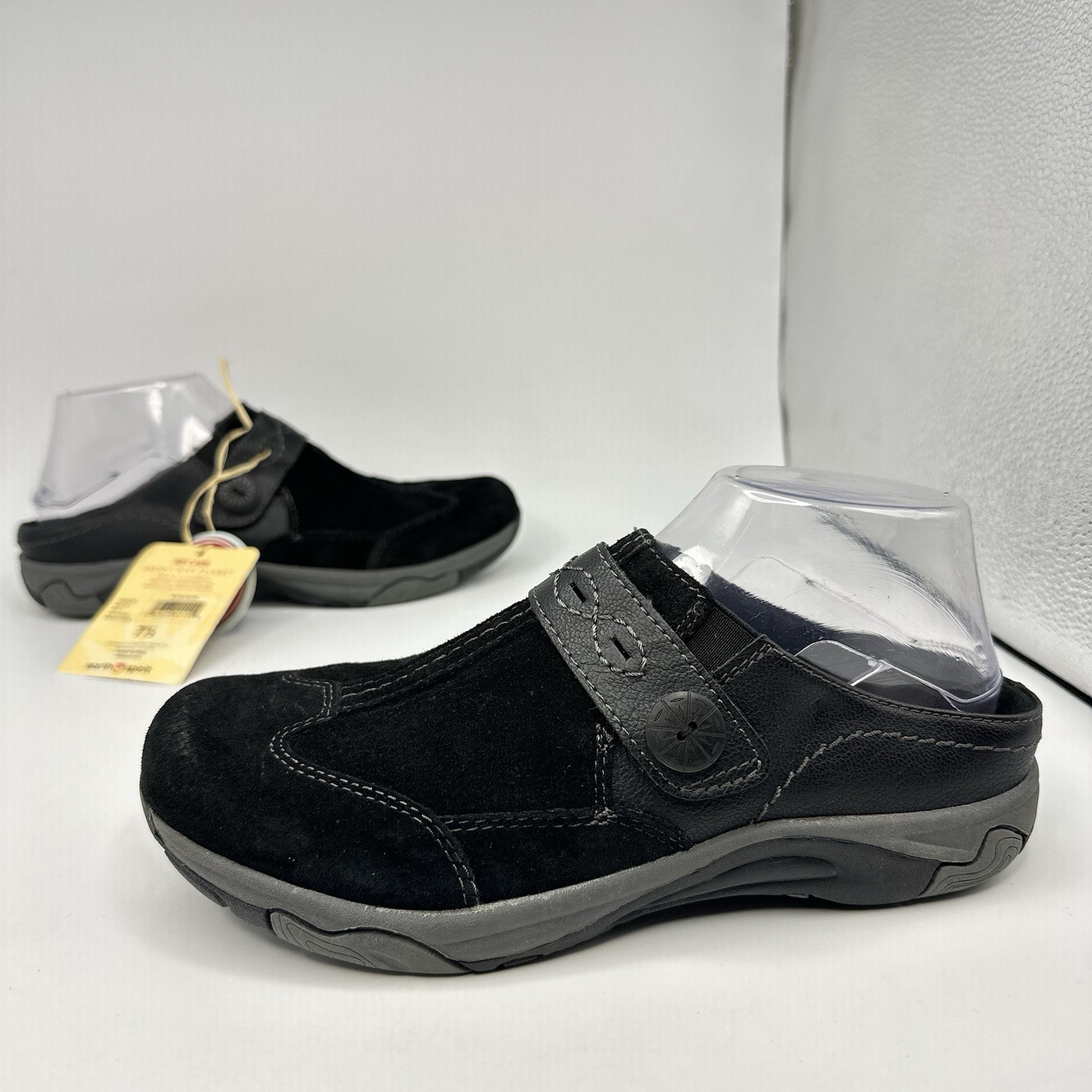 Earth Spirit Clog Women 7.5 Black Suede Strap Clog Gelron Slip On Mule