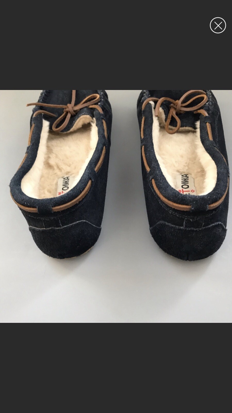Urban Outfitters Minnetonka Cally Slip On Faux Suede Sherpa Moccasins Blue 11