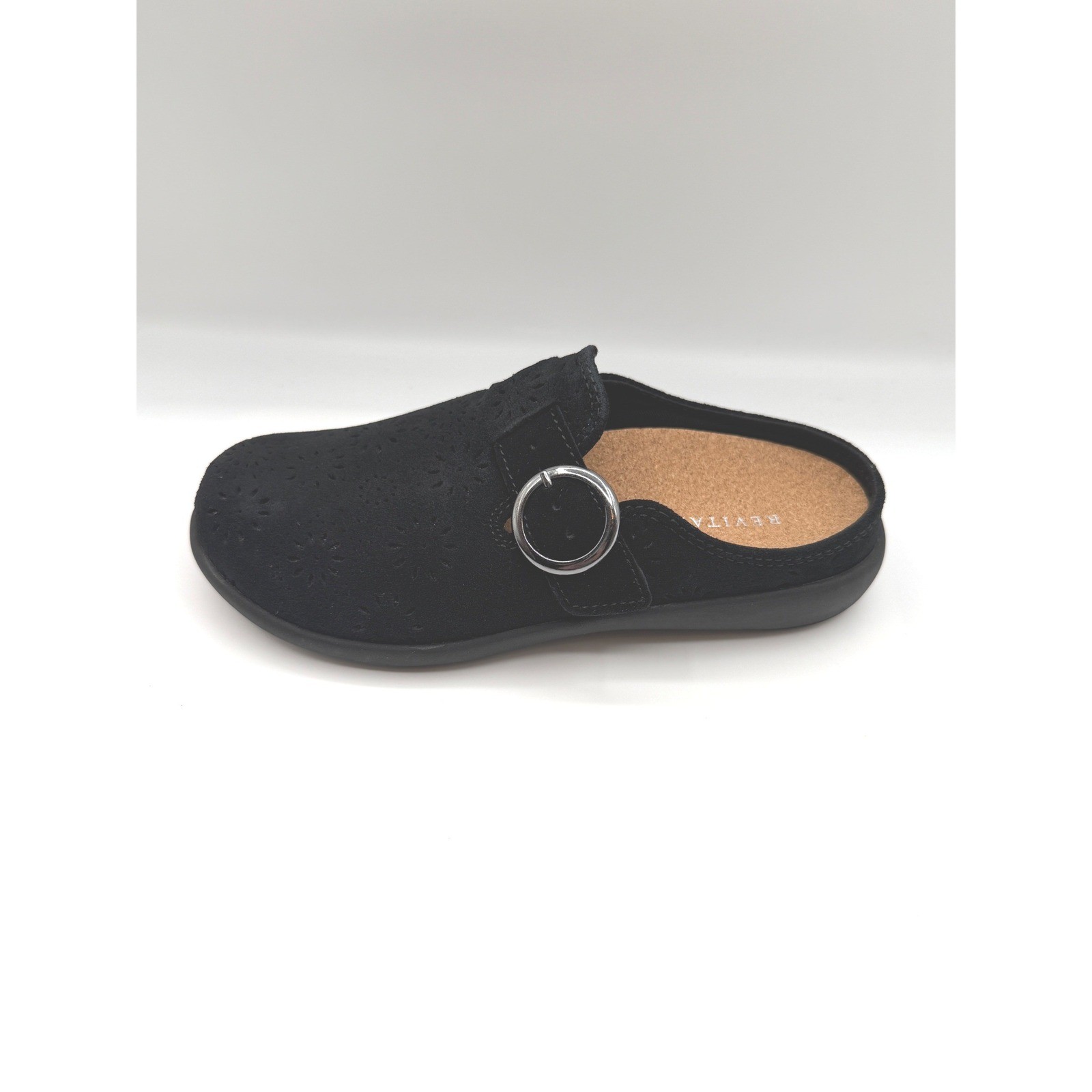Revitalign Siesta Slide, Women’s 5, Eclipse Black Leather Perforated Clog, NIB