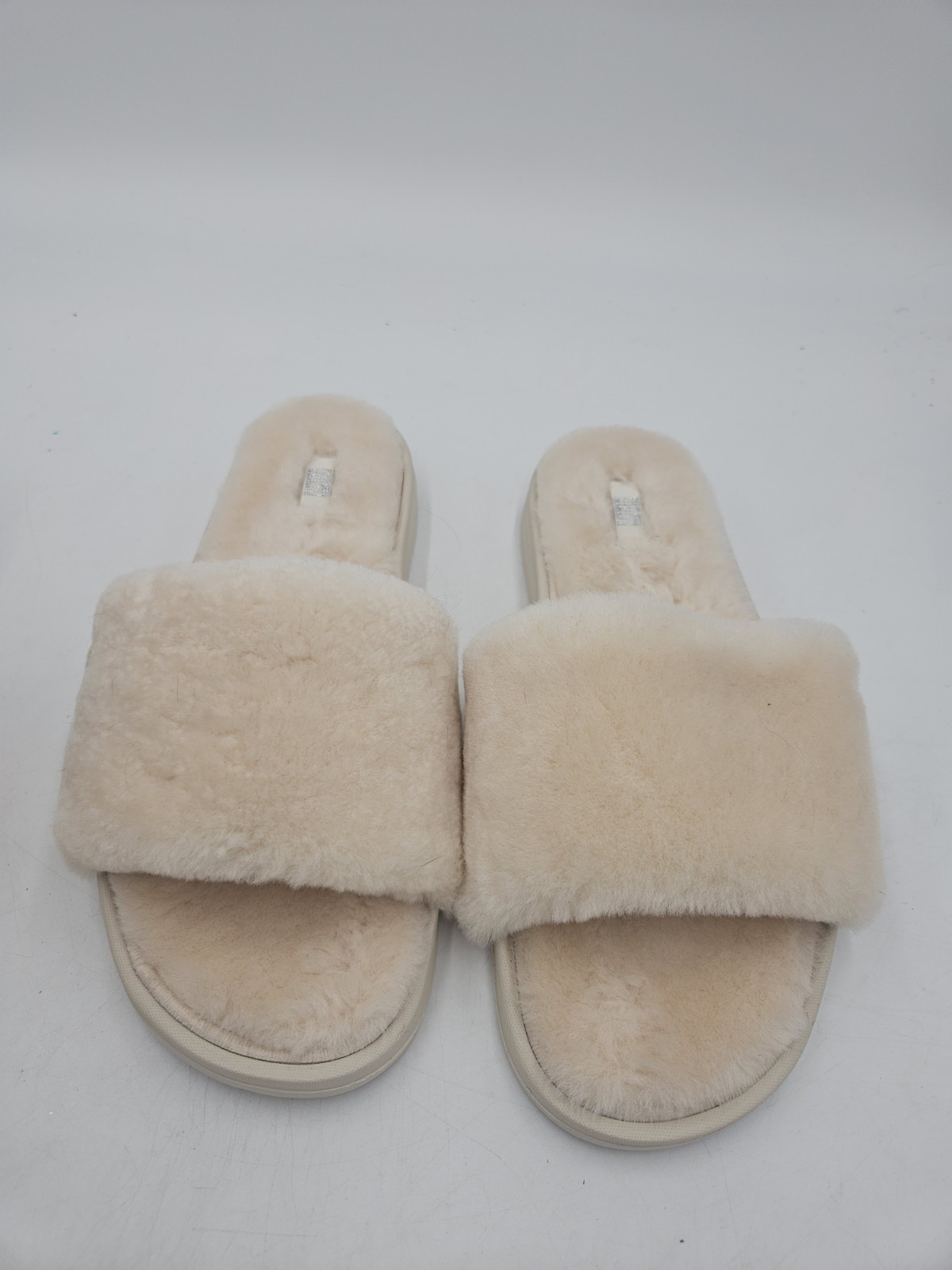 FitFlop IQushion Shearling Slip-On Slide Ivory Womens Size 11 Ergonomic Sandal