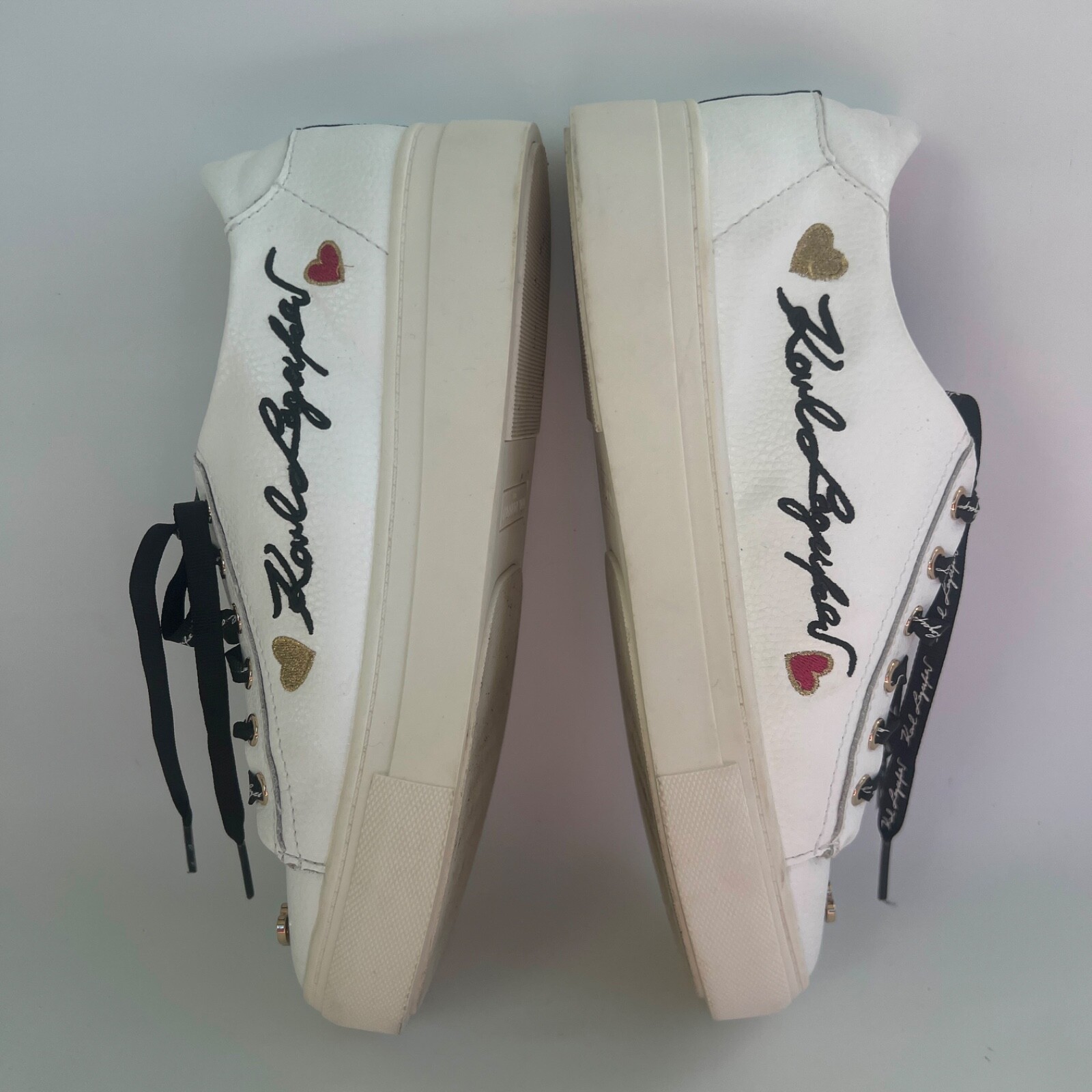 Karl Lagerfeld Paris Cate Pins Women’s 7.5 M White Tumbled Leather Low Sneakers