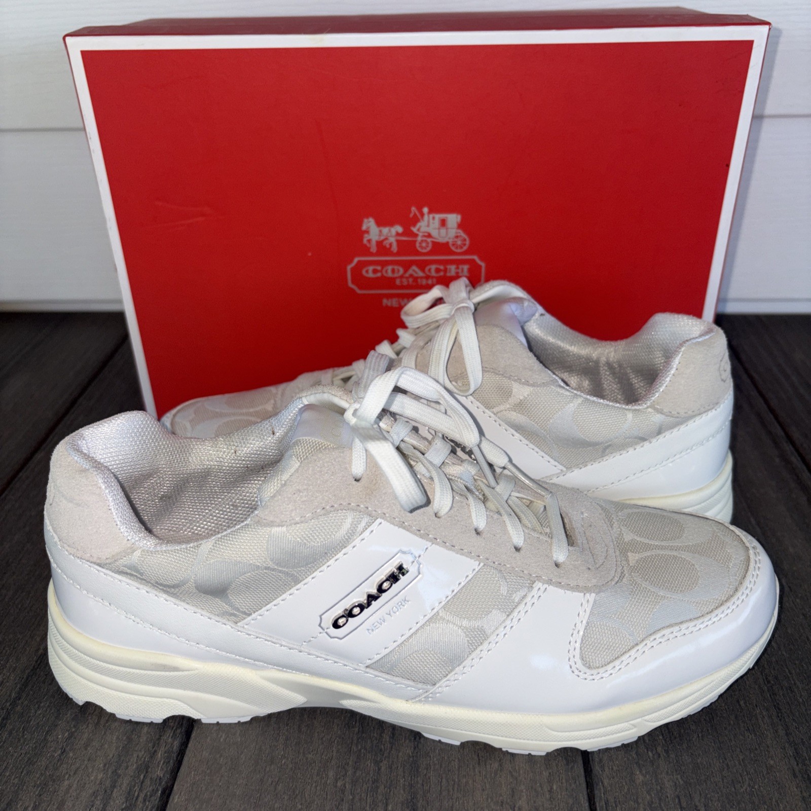 Coach Nirvana Signature White/Natural Lace Up Sneaker A1695 Size 8.5 M