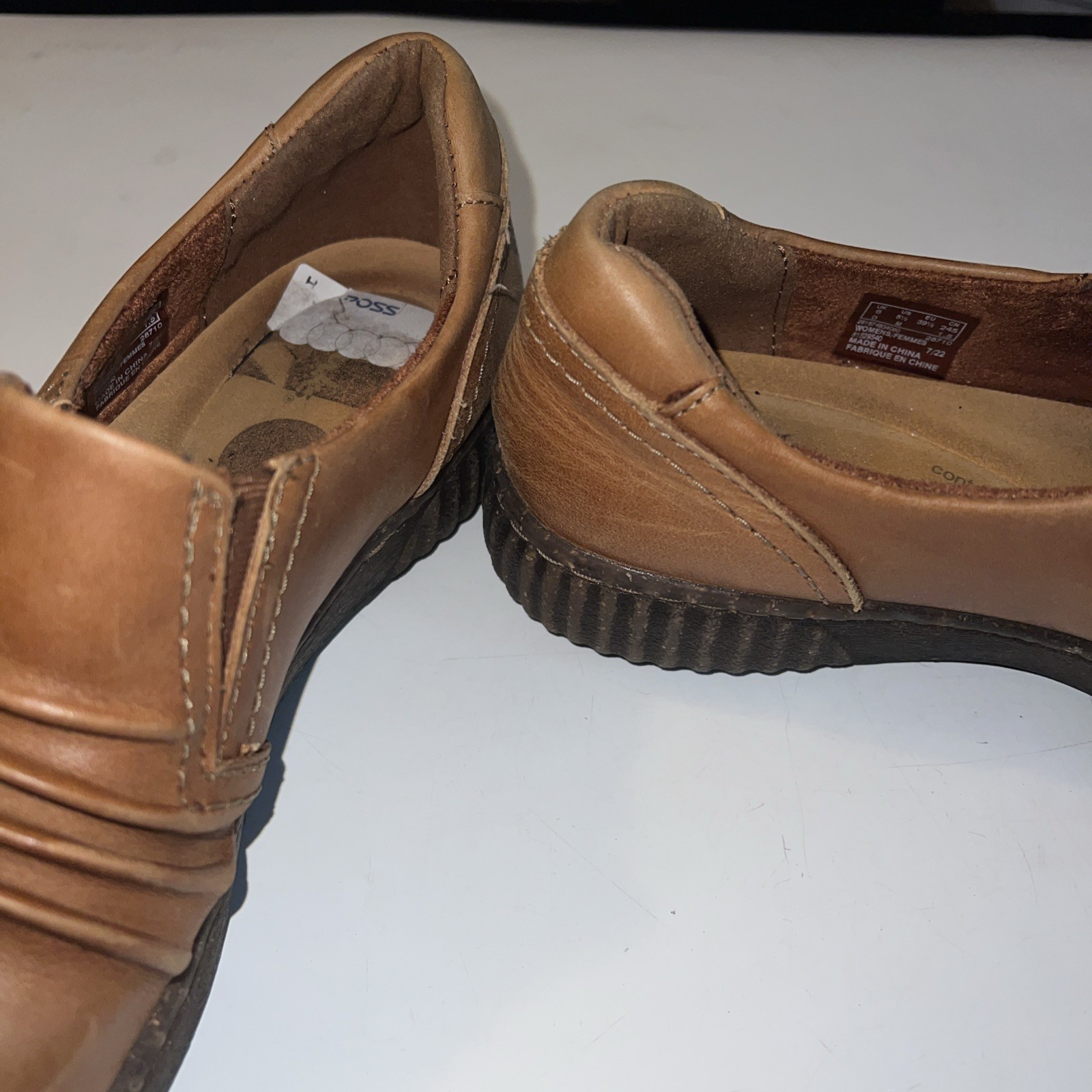 Clarks Magnolia Faye Saddle Brown Leather Ruched Slip On Loafer Moccasin 8.5