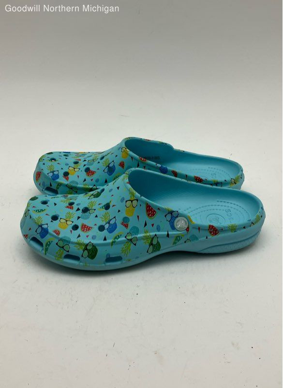 Crocs Springi Slingback Flat Blue Graphic Print Clogs Shoes Women 11