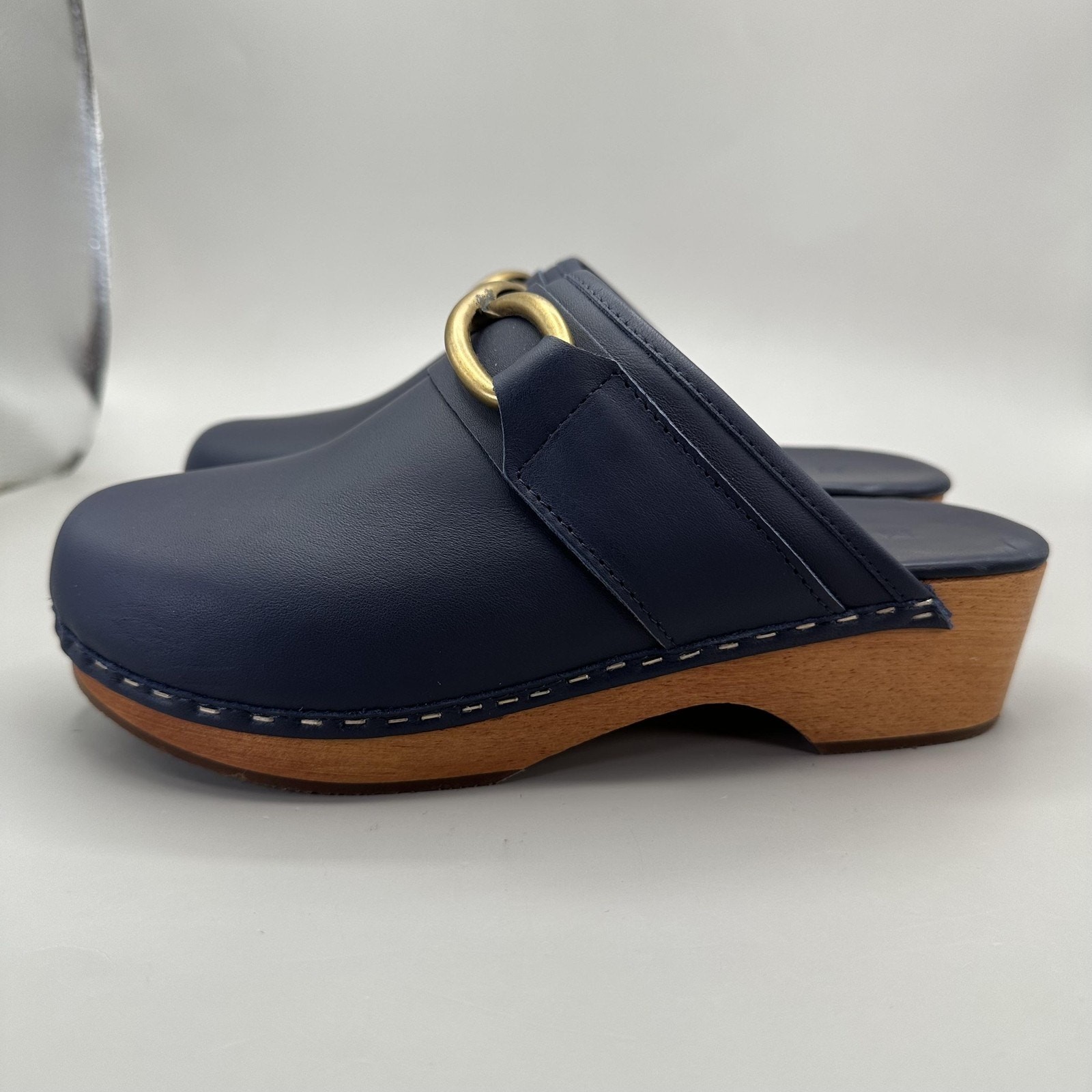 M.GEMI Miriam Clogs Mules Womens Size US 6/EU 36 Navy Calf Leather Made in Italy