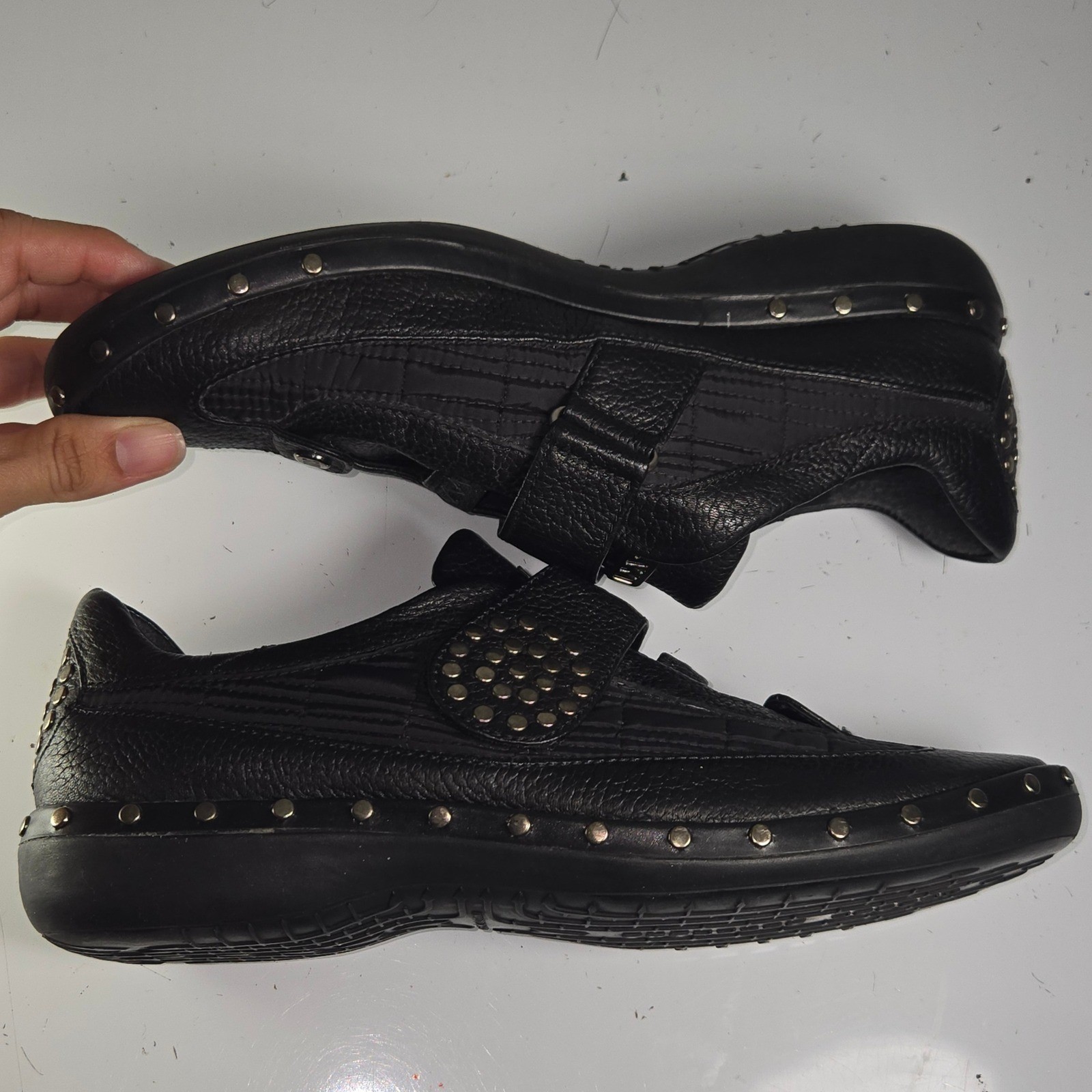 Stuart Weitzman Black Leather Studded Embellished Strap Sneakers Shoes Size 7