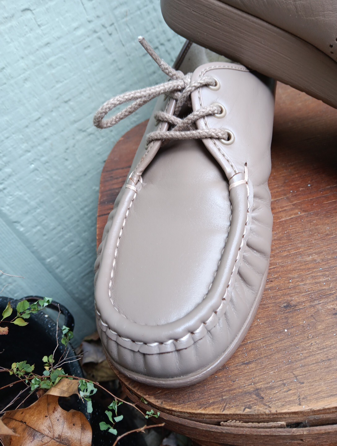 SAS Womens 10N Taupe Leather Lace-Up Shoes Siesta Comfort USA Grandma